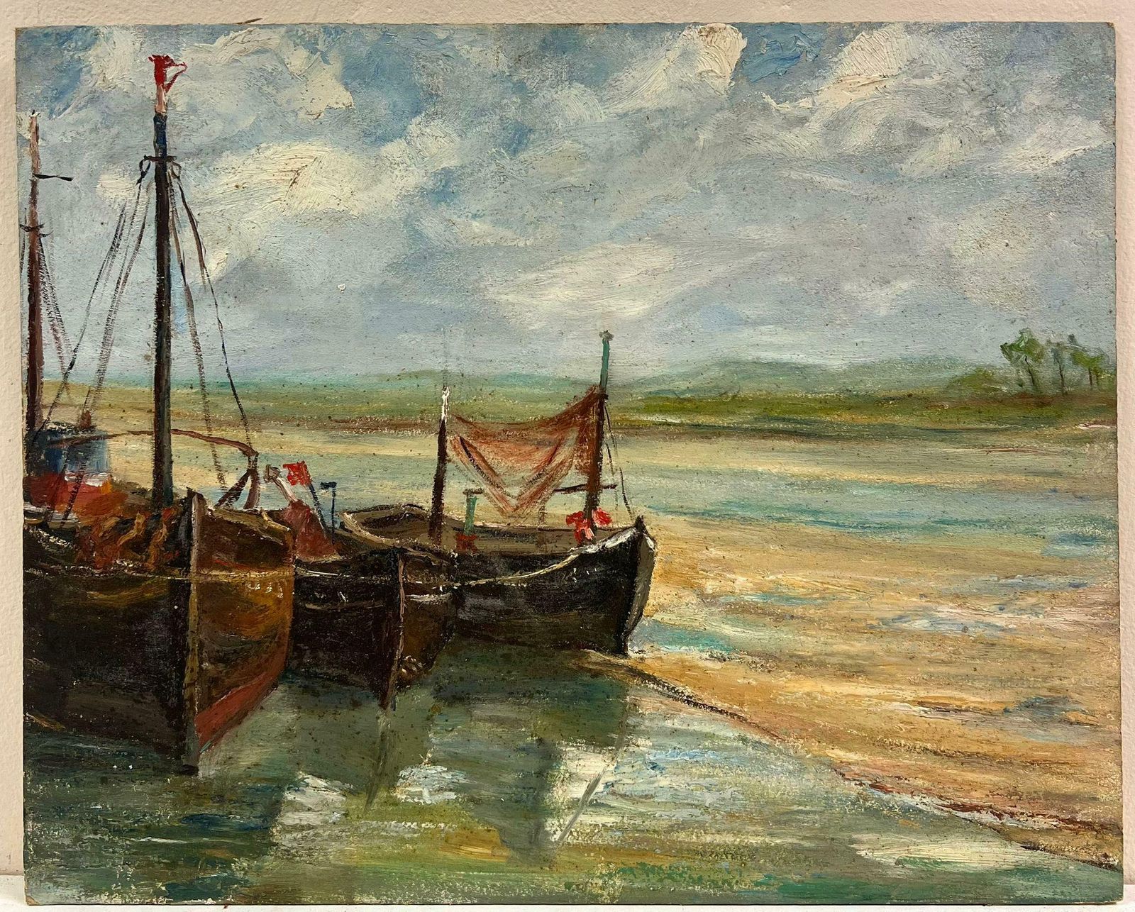 Simone Forge1930's French Impressionist Oil Fishing Boats Beached In Estuary1930's photo furniture