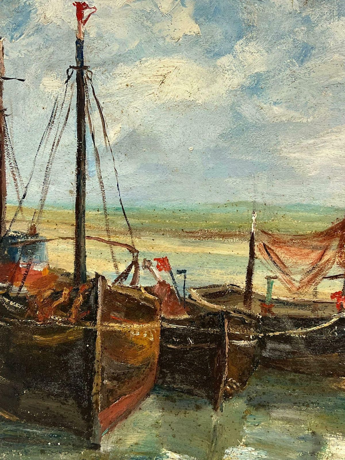 Simone Forge1930's French Impressionist Oil Fishing Boats Beached In Estuary1930's photo for sale