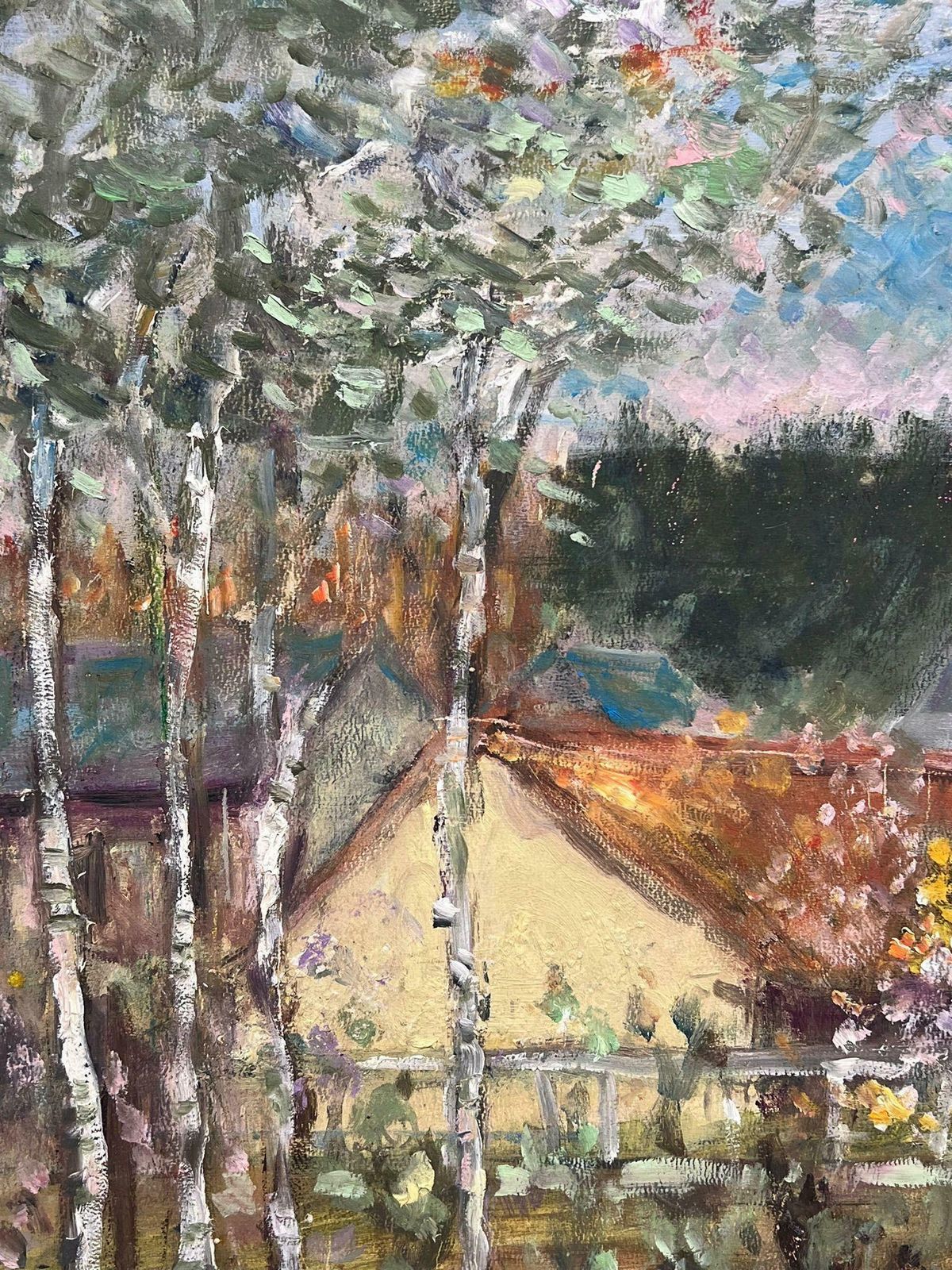 1930's French Post Impressionistfrench Post Impressionist Village Scene Silver Birch Trees Vibrant Oil Painting 1930's photo 713.0