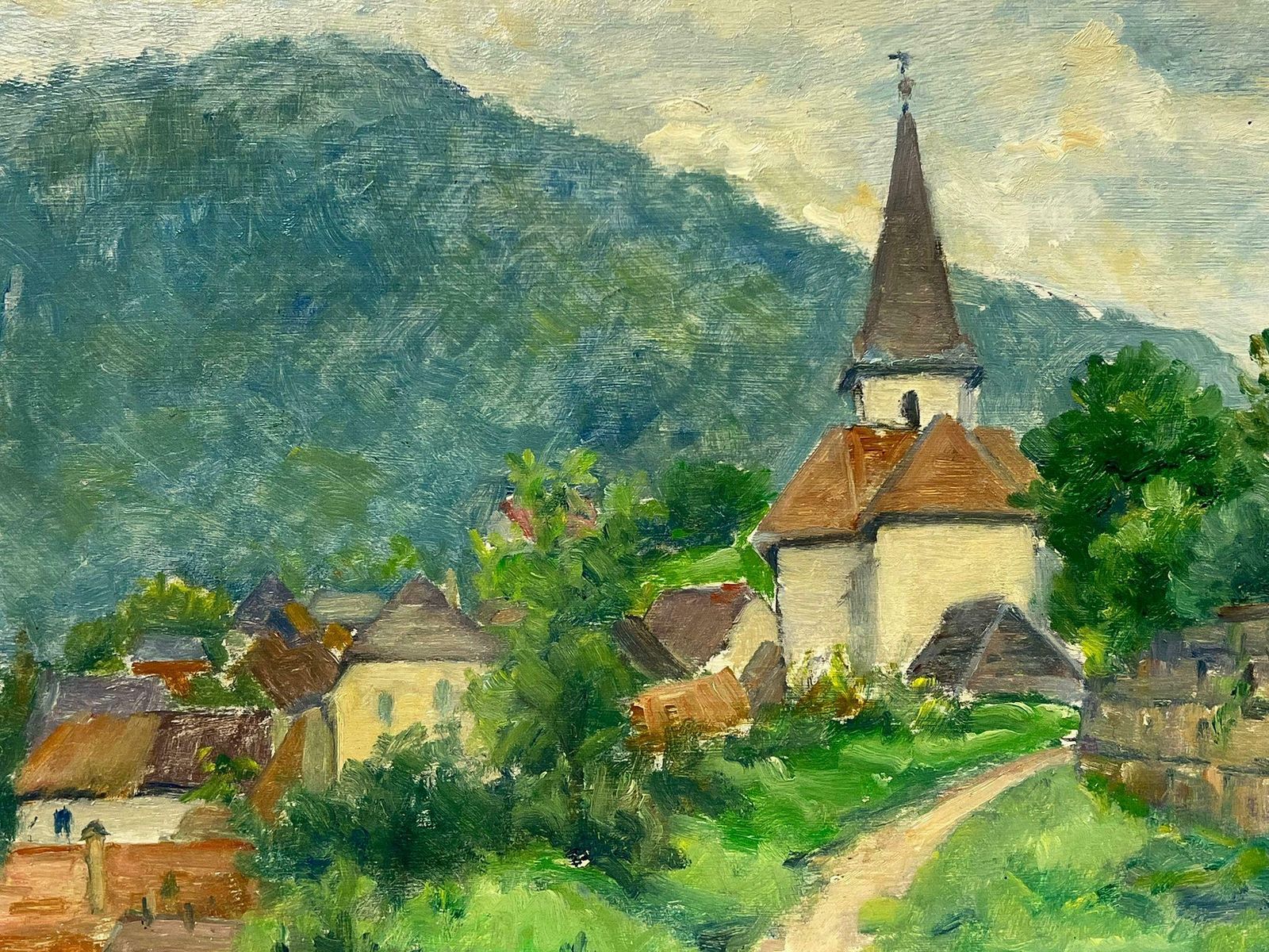 Regine Davidquaint Village With Church Spire Verdant Hills Peaceful Countryside Setting1950's photo furniture
