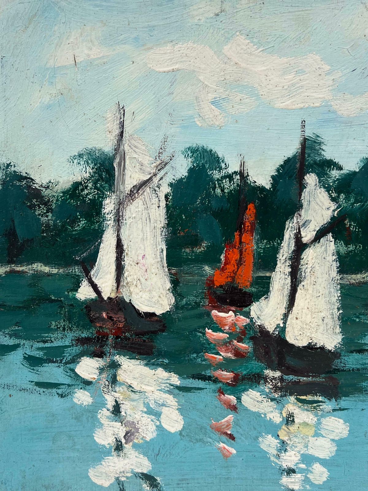 Fanch Lelsailboats On Calm Waters With Lush Forest Backdrop Under A Bright Sky20th Century photo 662.0