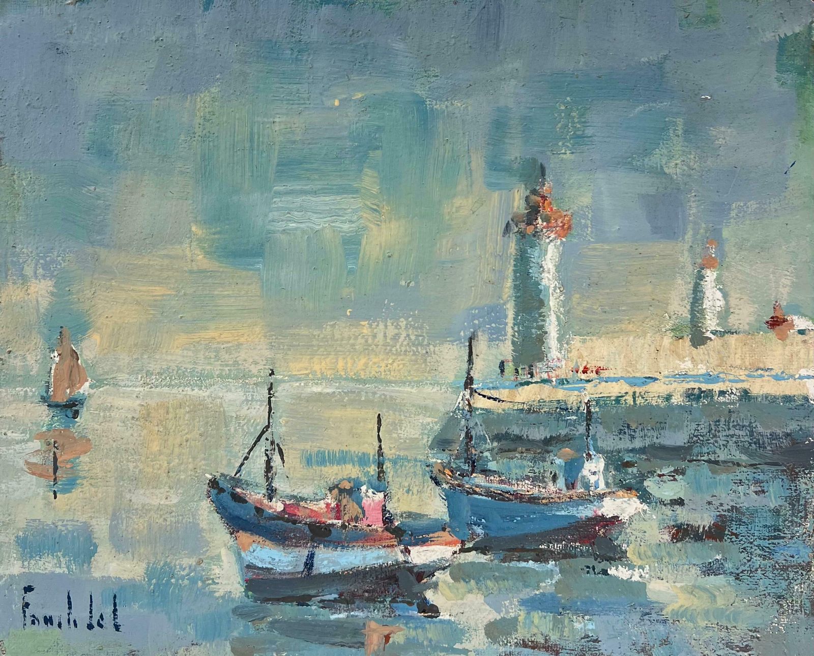 Fanch Lelfishing Boats Moored Beside A Pier And Lighthouses île D'oléron Island20th Century