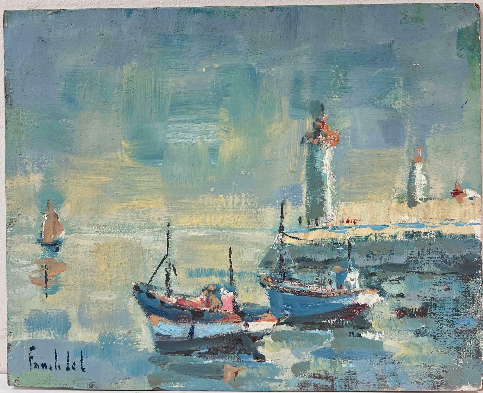 Fanch Lelfishing Boats Moored Beside A Pier And Lighthouses île D'oléron Island20th Century photo furniture