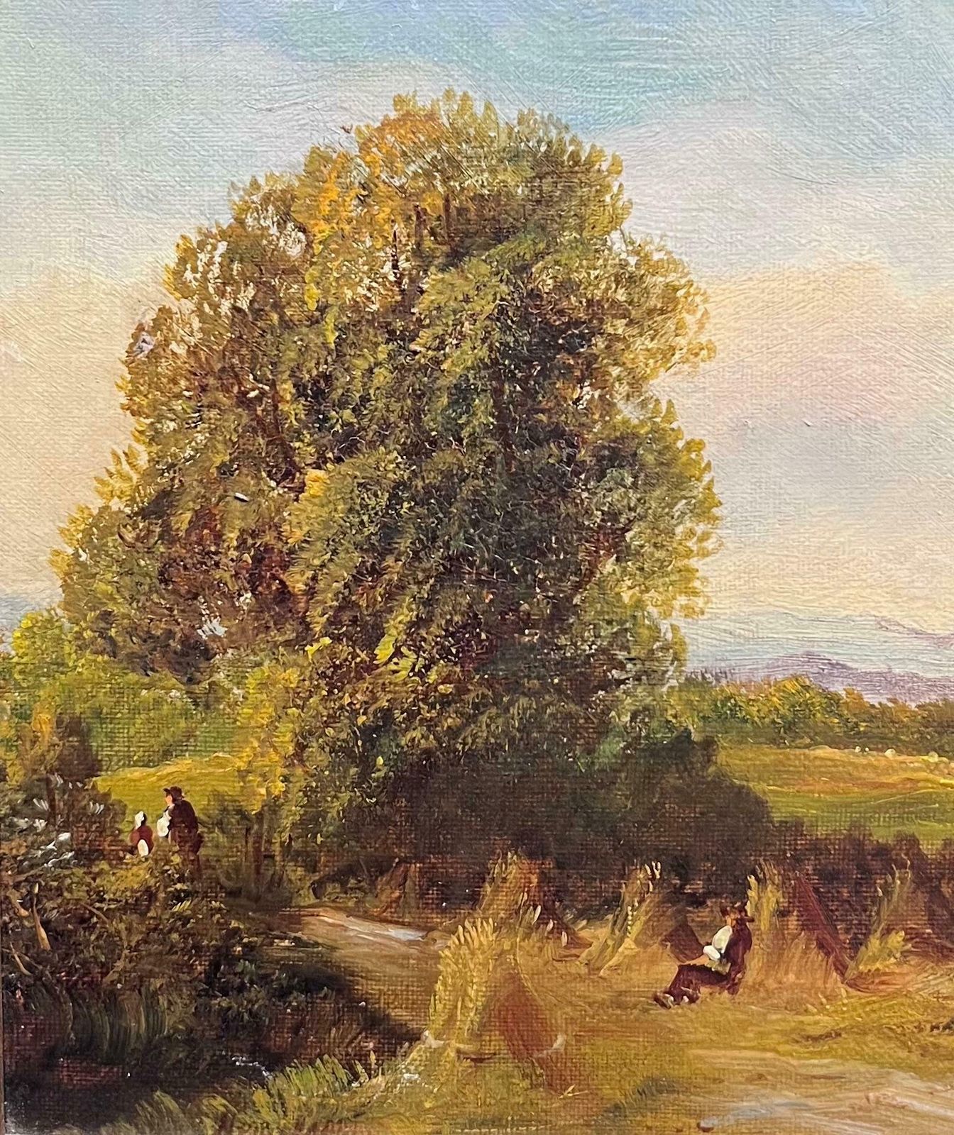 Victorian Englishantique 19th Century English Oil Painting Countryside Golden Harvest Fields 19th Century photo furniture