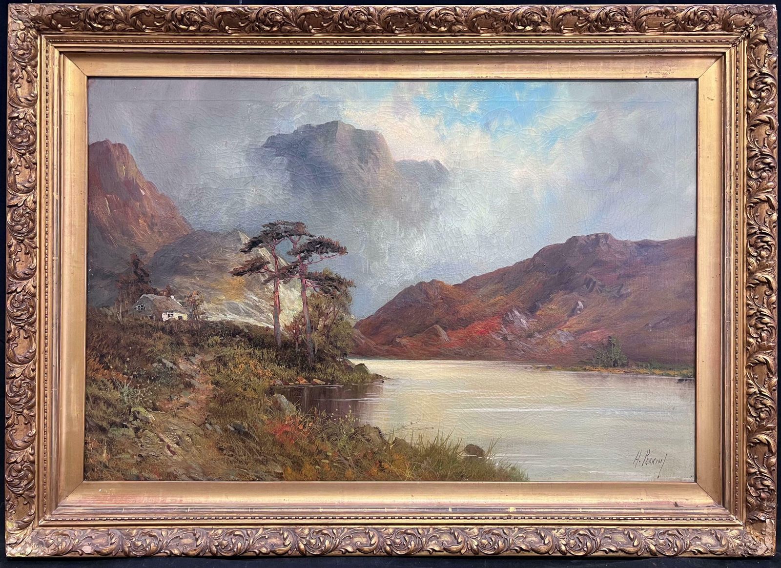 F. E. Jamiesonantique Scottish Highlands Loch Scene Signed Oil Painting On Canvas1920's
