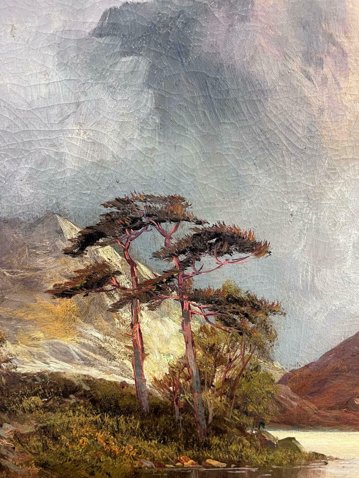 F. E. Jamiesonantique Scottish Highlands Loch Scene Signed Oil Painting On Canvas1920's photo vinterior