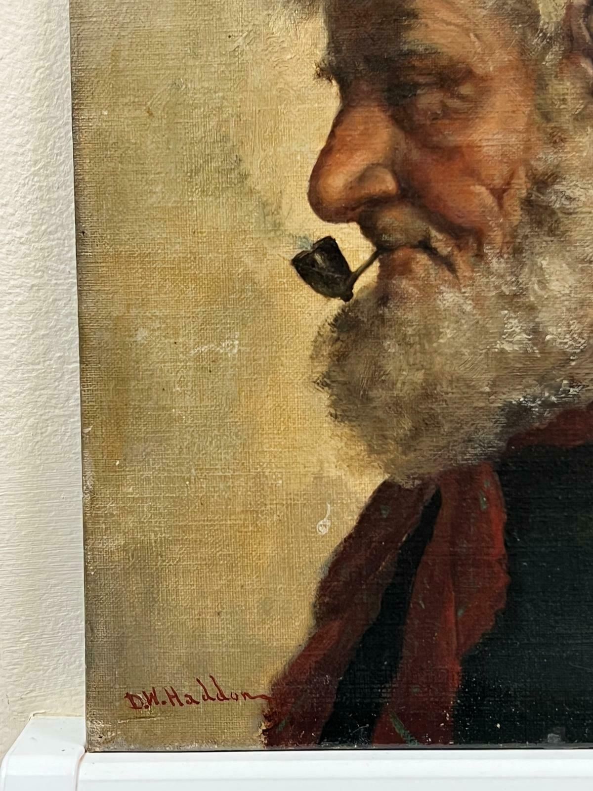 D.W.Haddoncornish Fisherman Smoking Clay Pipe Antique British Signed Oil Painting photo for sale