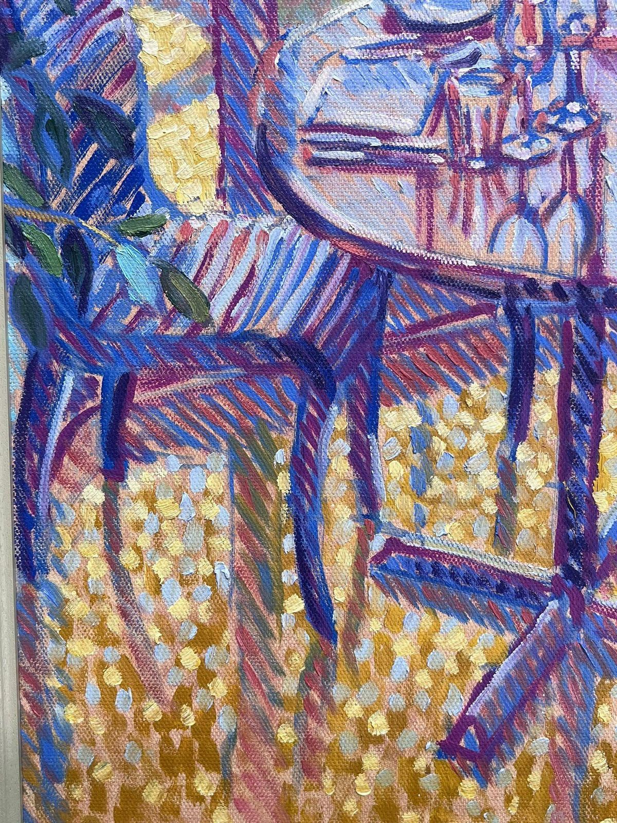 English Contemporaryluminous Purple Dining Table Sunlit Interior Oil Painting Framed Modern English photo Art