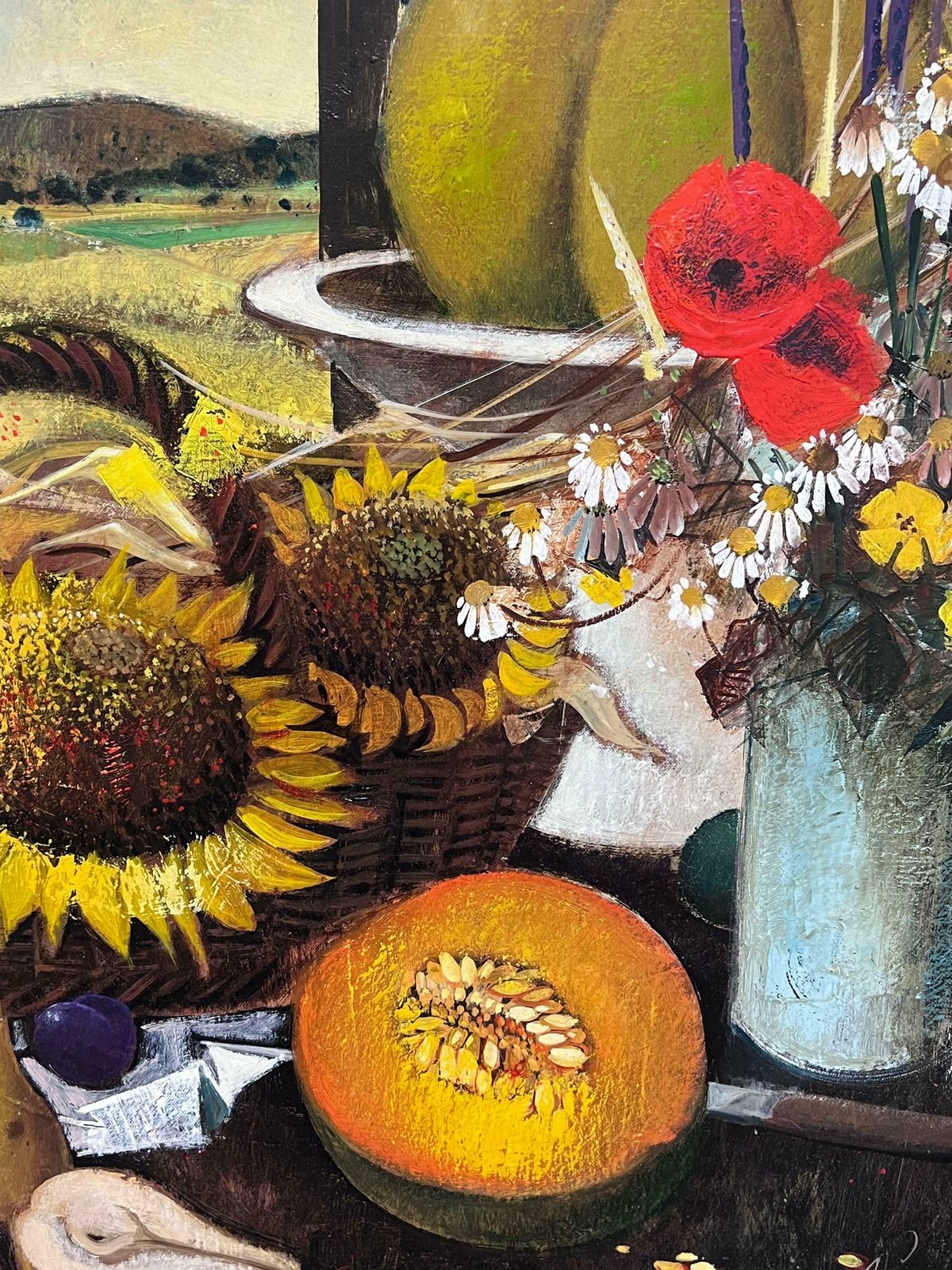 Robert Vernet Bonfortlarge French Modernist Signed Oil Painting Harvest Fruits & Flowers In Provence1987 photo 1883.0