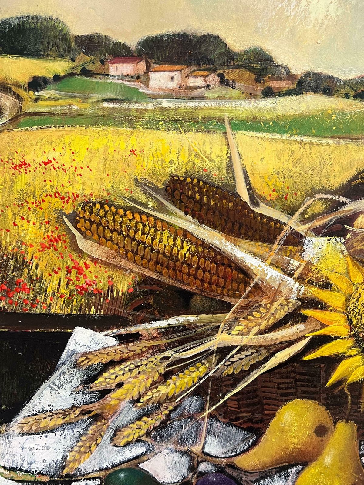 Robert Vernet Bonfortlarge French Modernist Signed Oil Painting Harvest Fruits & Flowers In Provence1987 photo vintage