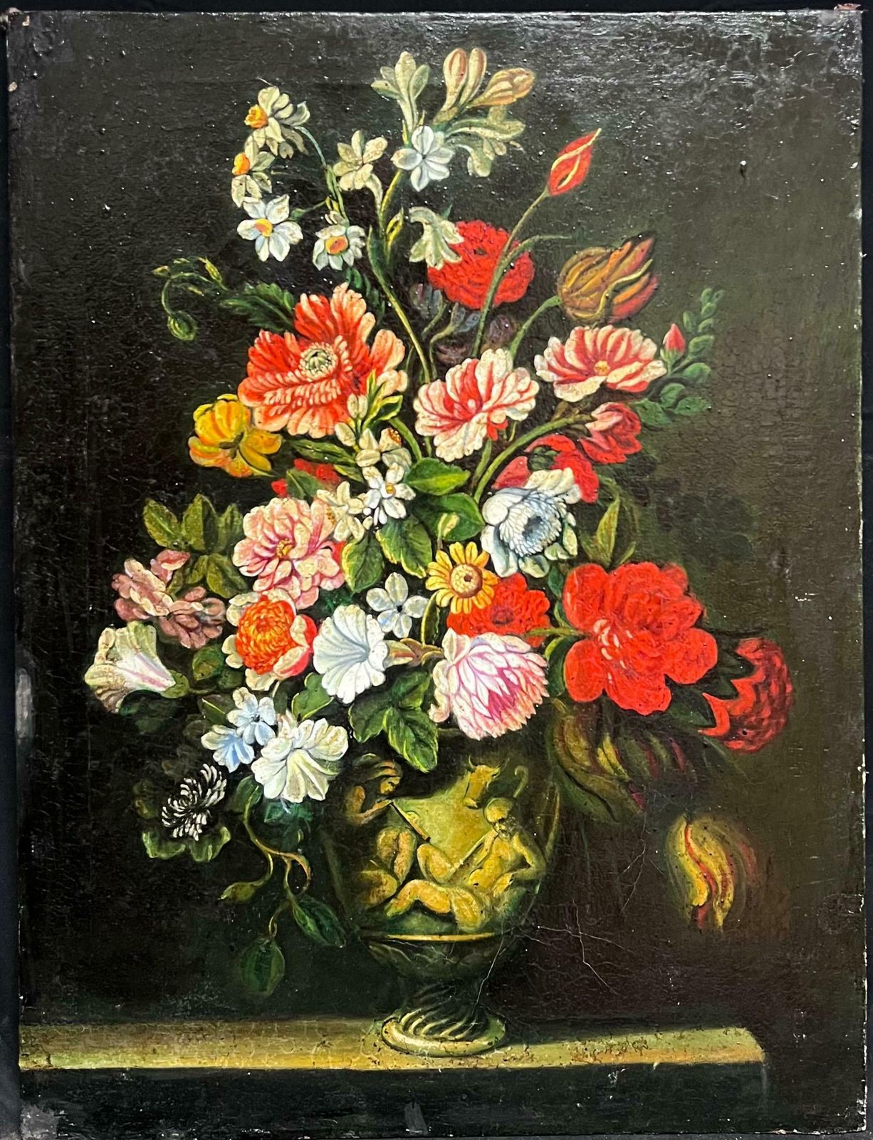 Miguel Canals Studiolarge Ornate Classical Flowers In Vase Still Life Oil Painting photo furniture