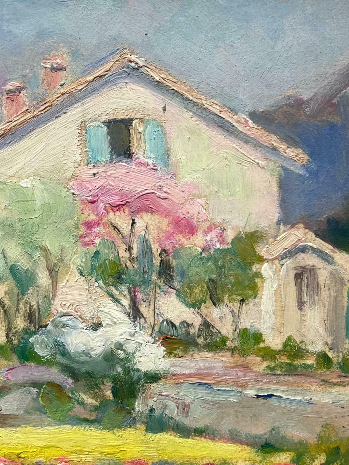 Louise Alixfrench Impressionist Oil White House Surrounded By Colourful Flower Pathway1940's photo furniture