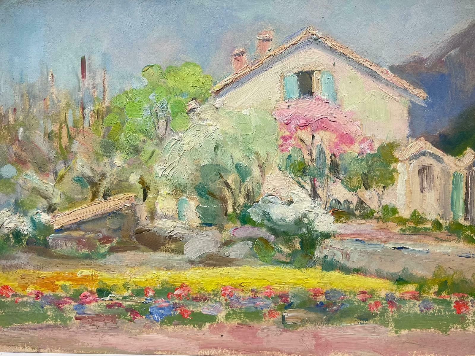 Louise Alixfrench Impressionist Oil White House Surrounded By Colourful Flower Pathway1940's photo Art