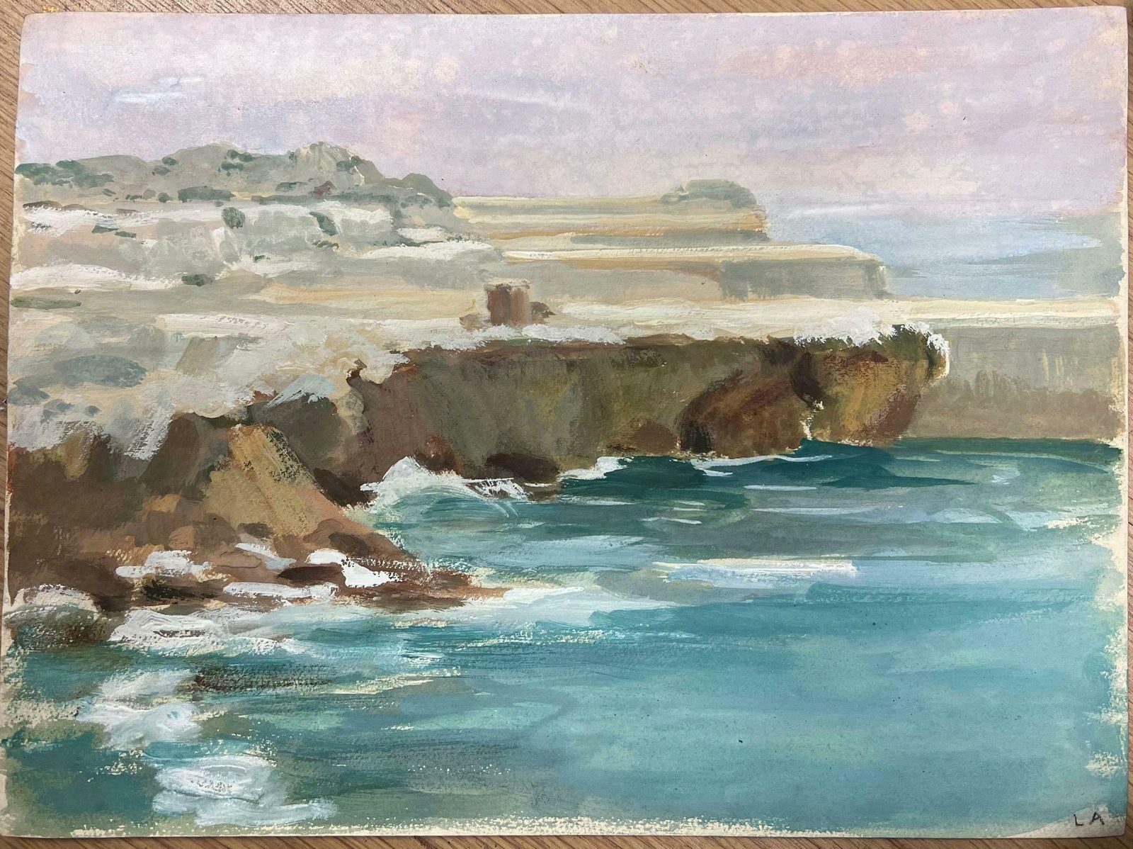 Louise Alixcoastal Cliffs Blue Sea French Impressionist Gouache Landscape1940's photo furniture