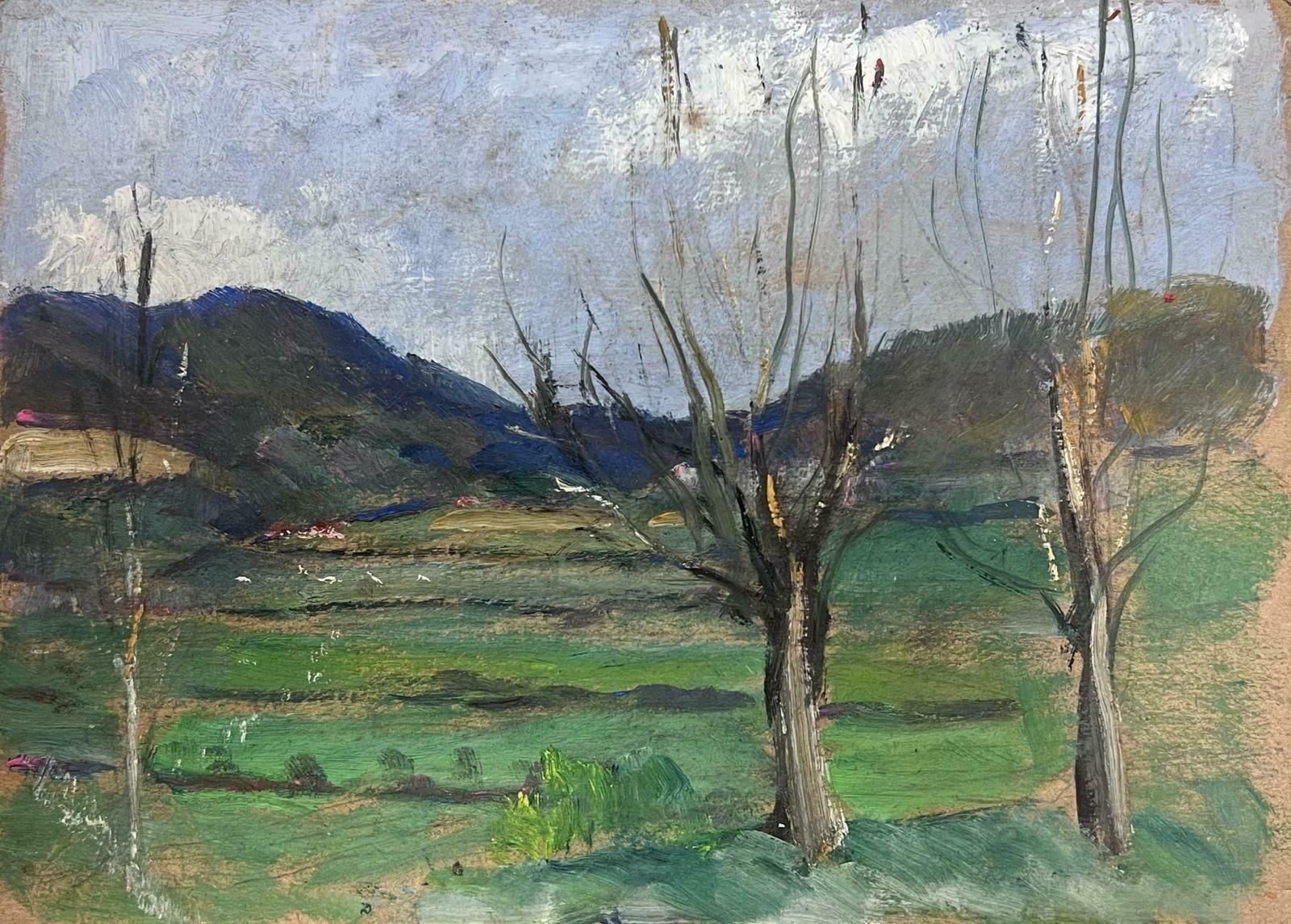 Louise Alix1930's French Impressionist Oil Bare Tree's In Green Landscape 1940's