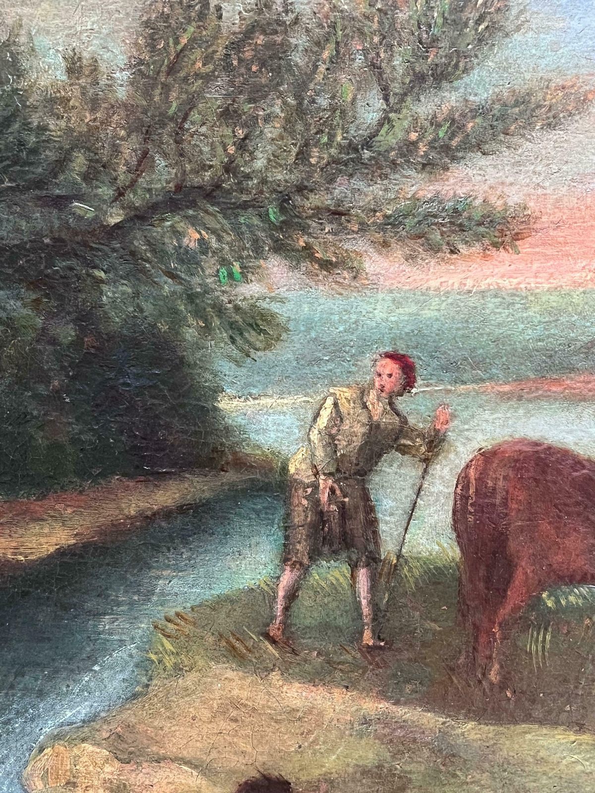 Dutch 18th Centuryromantic Light 18th Century Dutch Oil Pastoral Scene Bergers Cattle By River18th Century photo 1827.0
