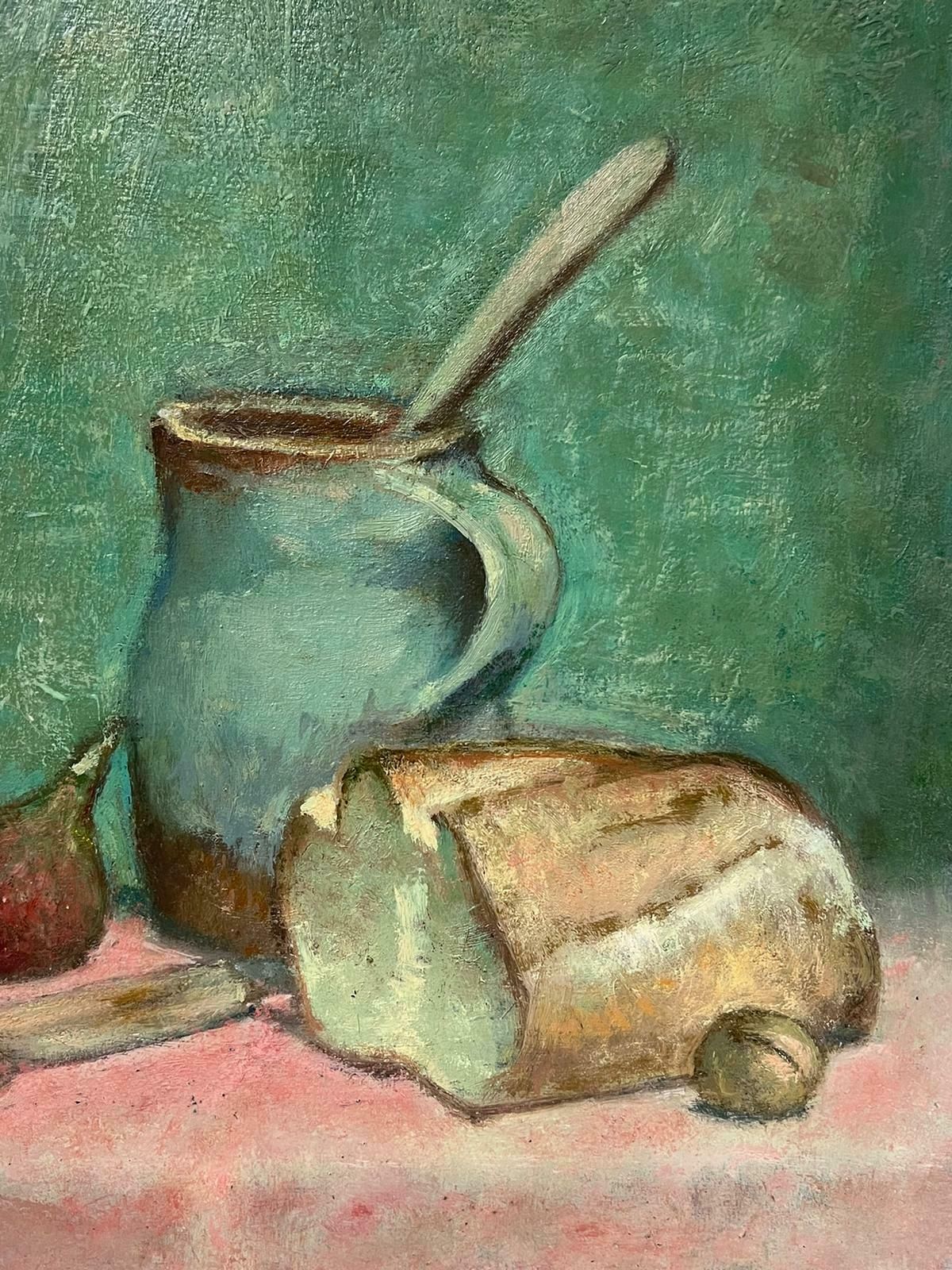 Jacob Markiel (Polish 1911 2008)1950's Beautiful Still Life Bread Fig & Walnut Turquoise Colors, Signed Painting photo Art