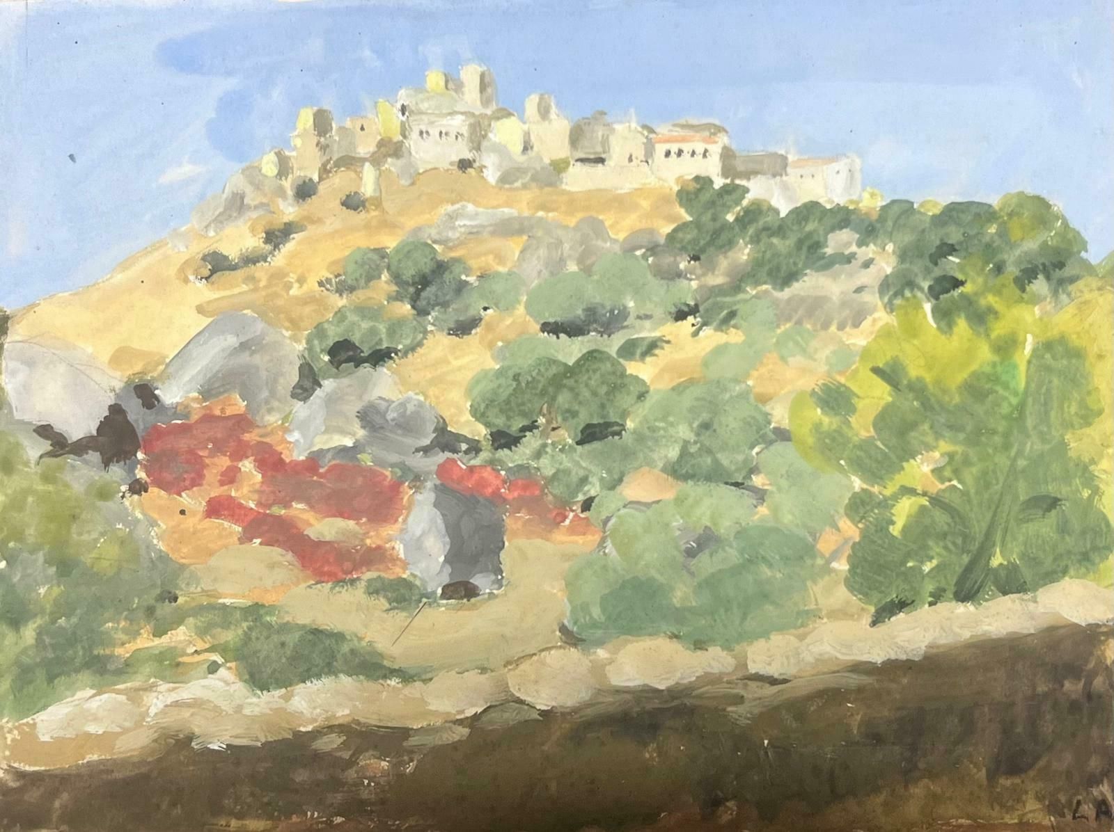 Louise Alix1930's French Village On Top Of Cliff Watercolour Landscape 1940's photo Art