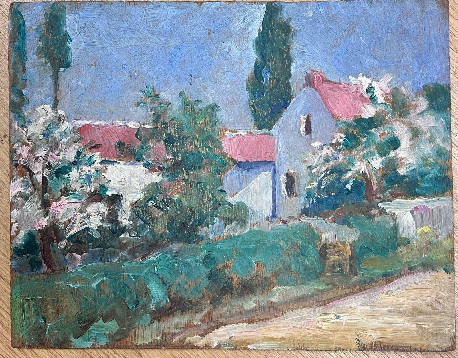 Louise Alix1940's French Oil Pretty Village Lane Cottage With Flowers Impressionist Scene1940's photo Art