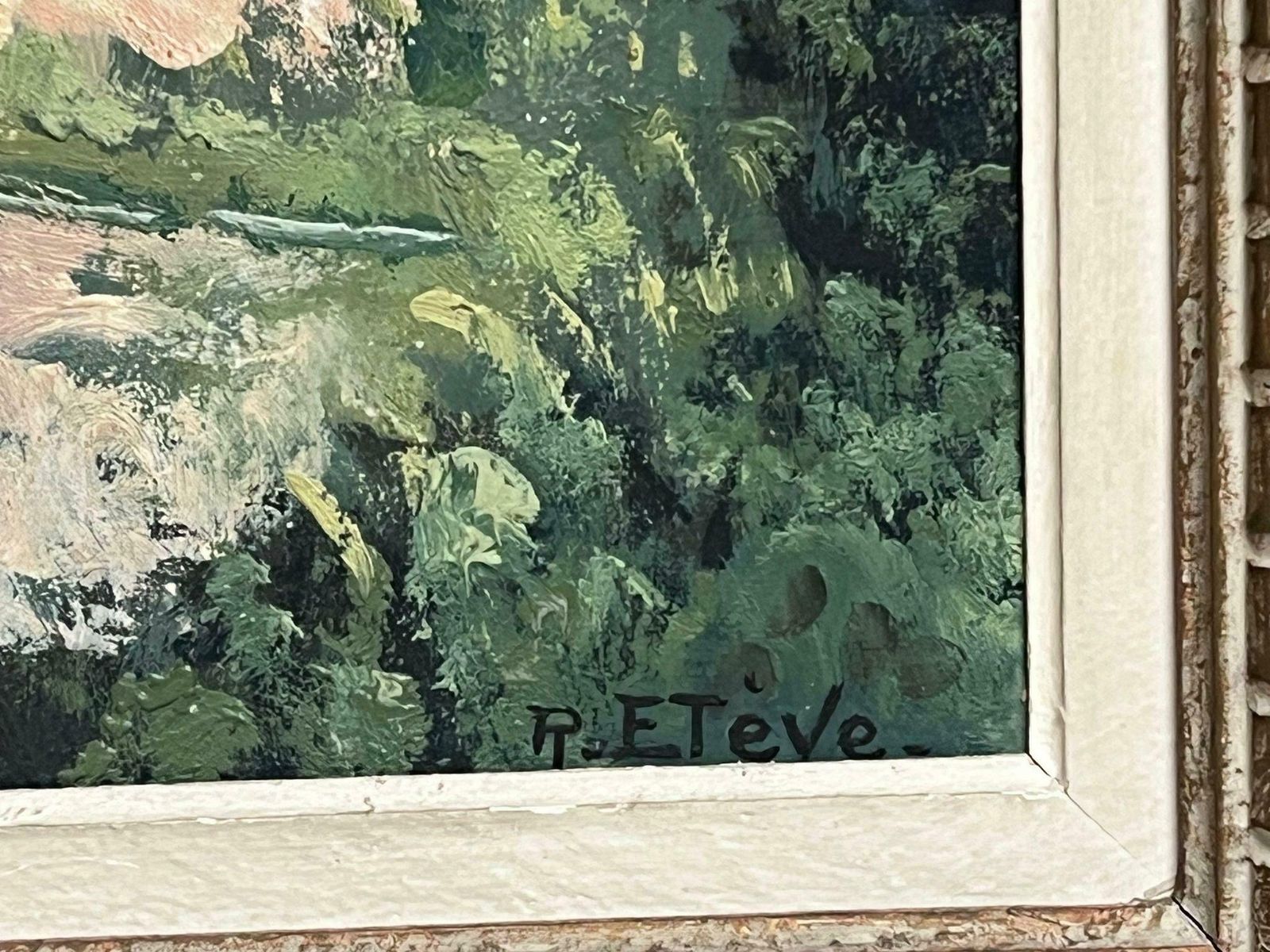 Félix Raoul Eteve French, 1902 1967 Old Chateau Castle Next To Bridge Green Landscape Original French Oil Painting photo vinterior