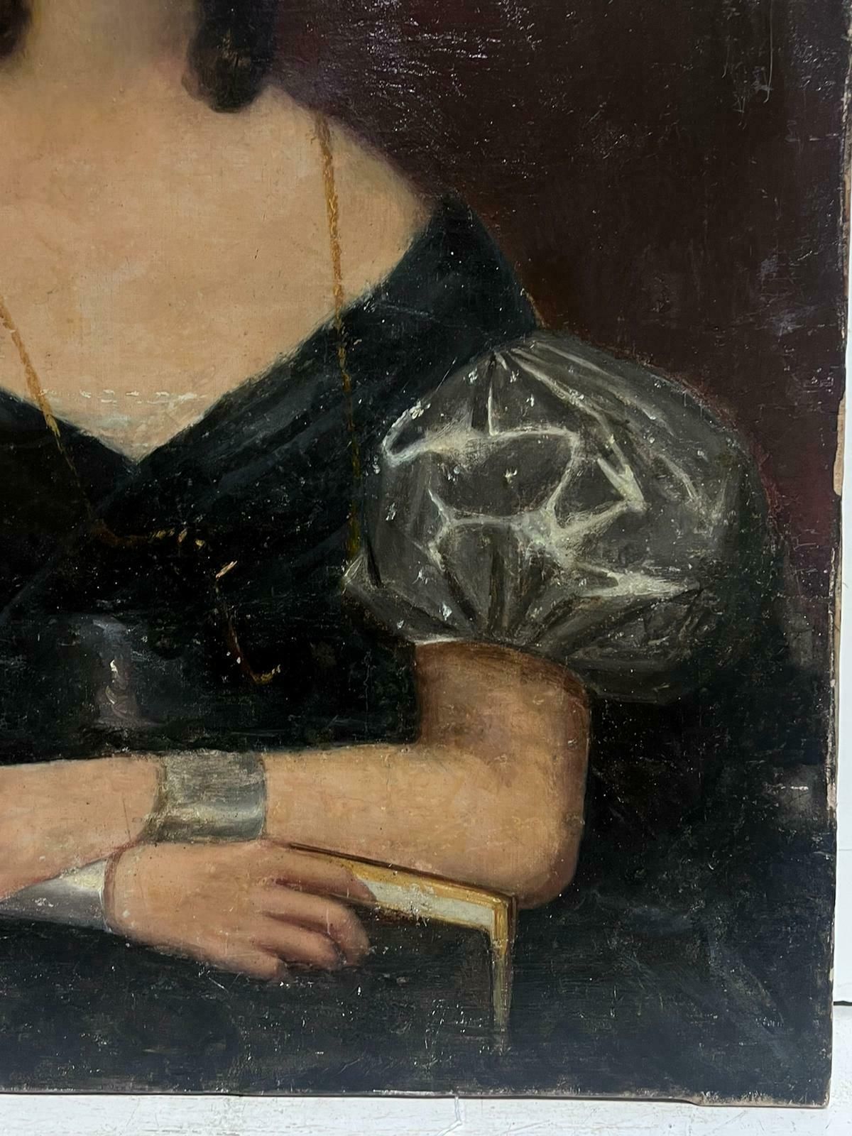 English Early 19thantique English Portrait Of Georgian Lady Circa 1820/30 Period Large Oil Canvas photo for sale