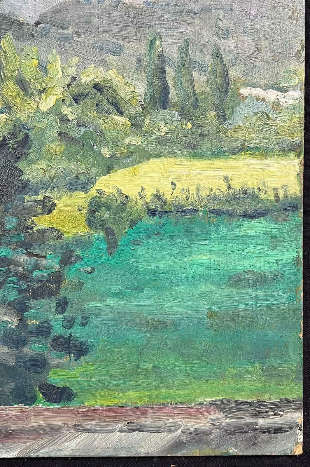 Regine Davidwindow View Of Verdant Landscape Expressive Oil Painting1950's photo for sale
