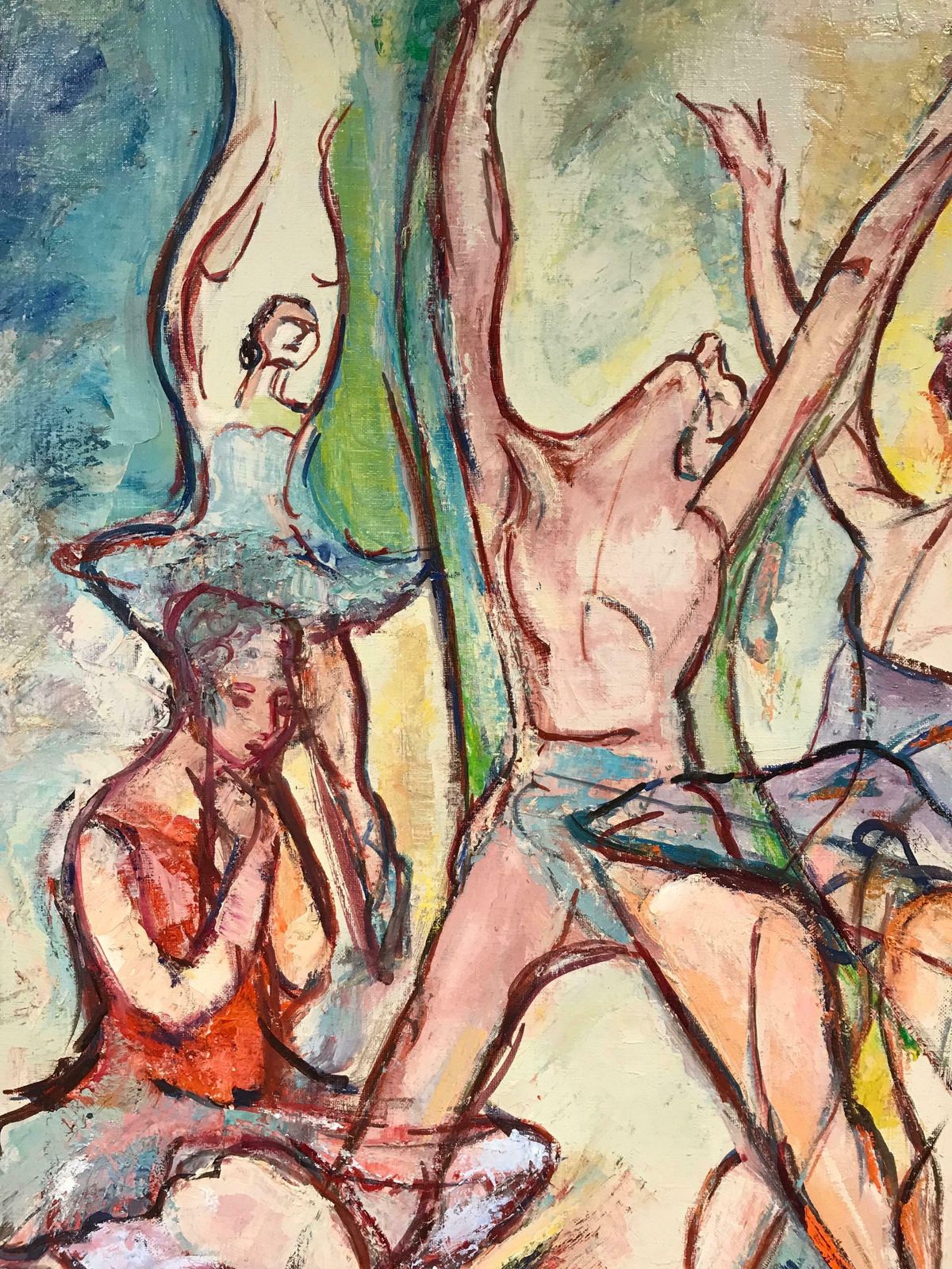 Maria Tort Xirauthree Dancing Ballerina Figures Male & Female Large Original 20th Century Oil photo for sale