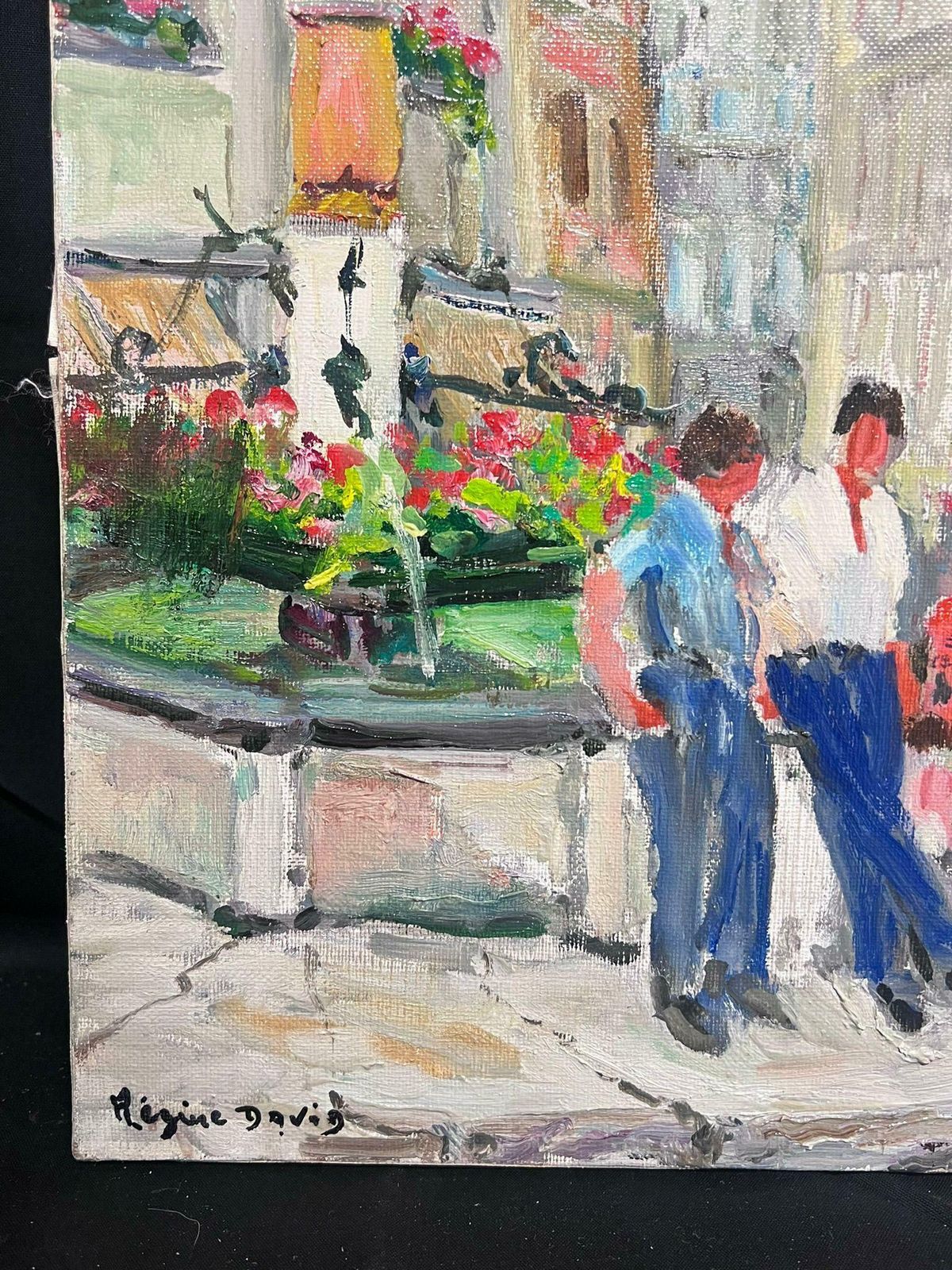 Regine David1950's French Post Impressionist Oil Lausanne Switzerland Old Market Village Sq1950's photo Art