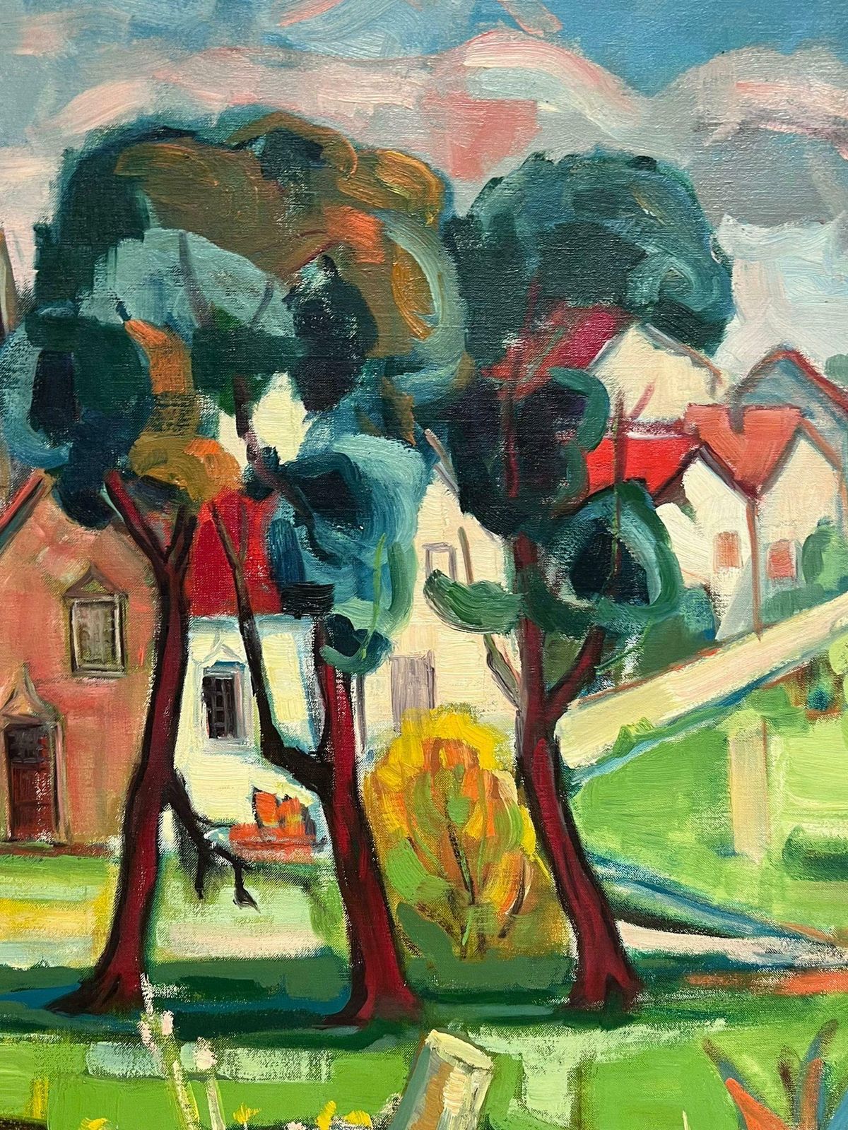 Michel Kritz 1960's French Modernist Cubist Oil Painting View Of An Old French Town photo furniture