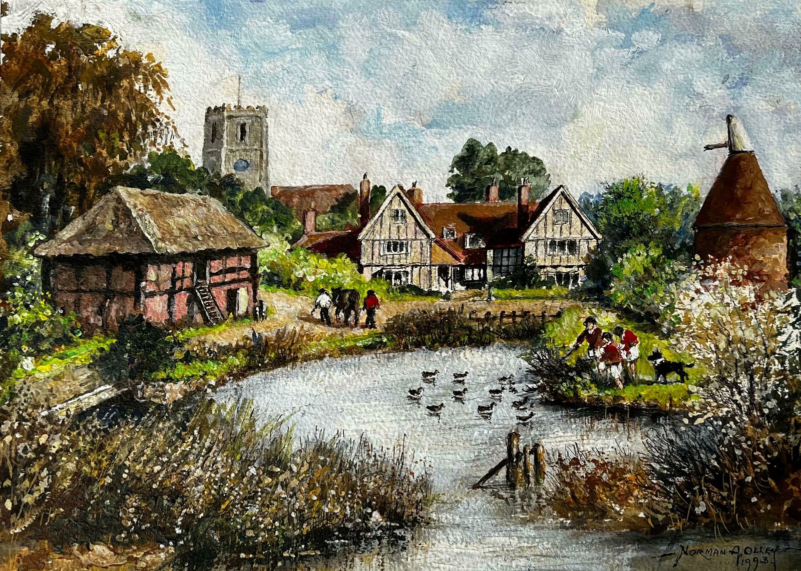 Norman A Olleythe Huntsman Feeding The Ducks In A Peaceful Kentish Town Landscape photo furniture