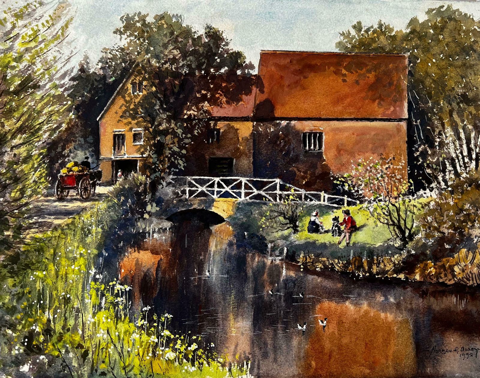Norman A Olleyautumnal River Bridge Landscape Refelection By The Mill Pond photo furniture
