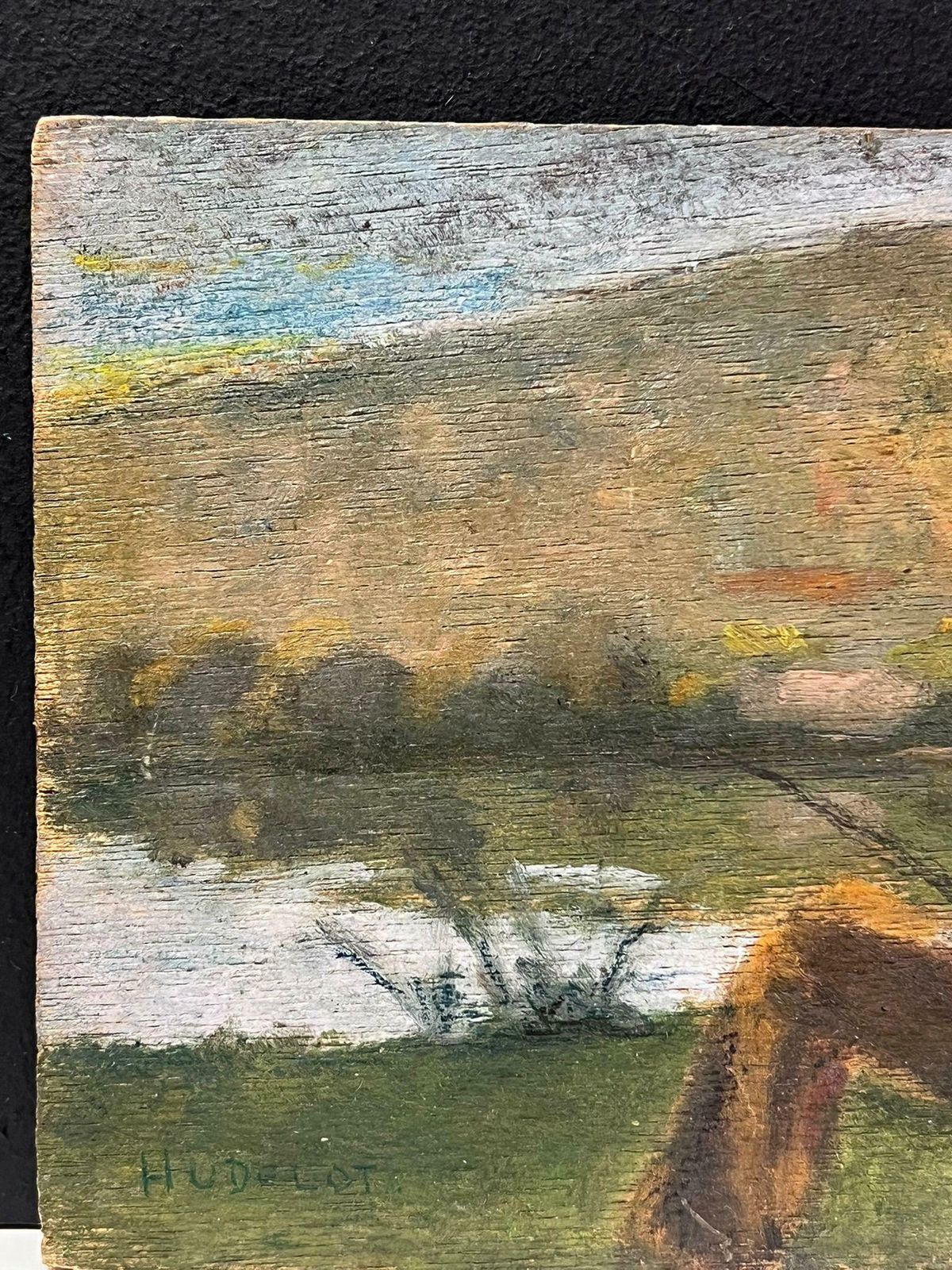 Contemplative Fisherman By River Oil Painting Early 20th C. French Impressionist photo Art