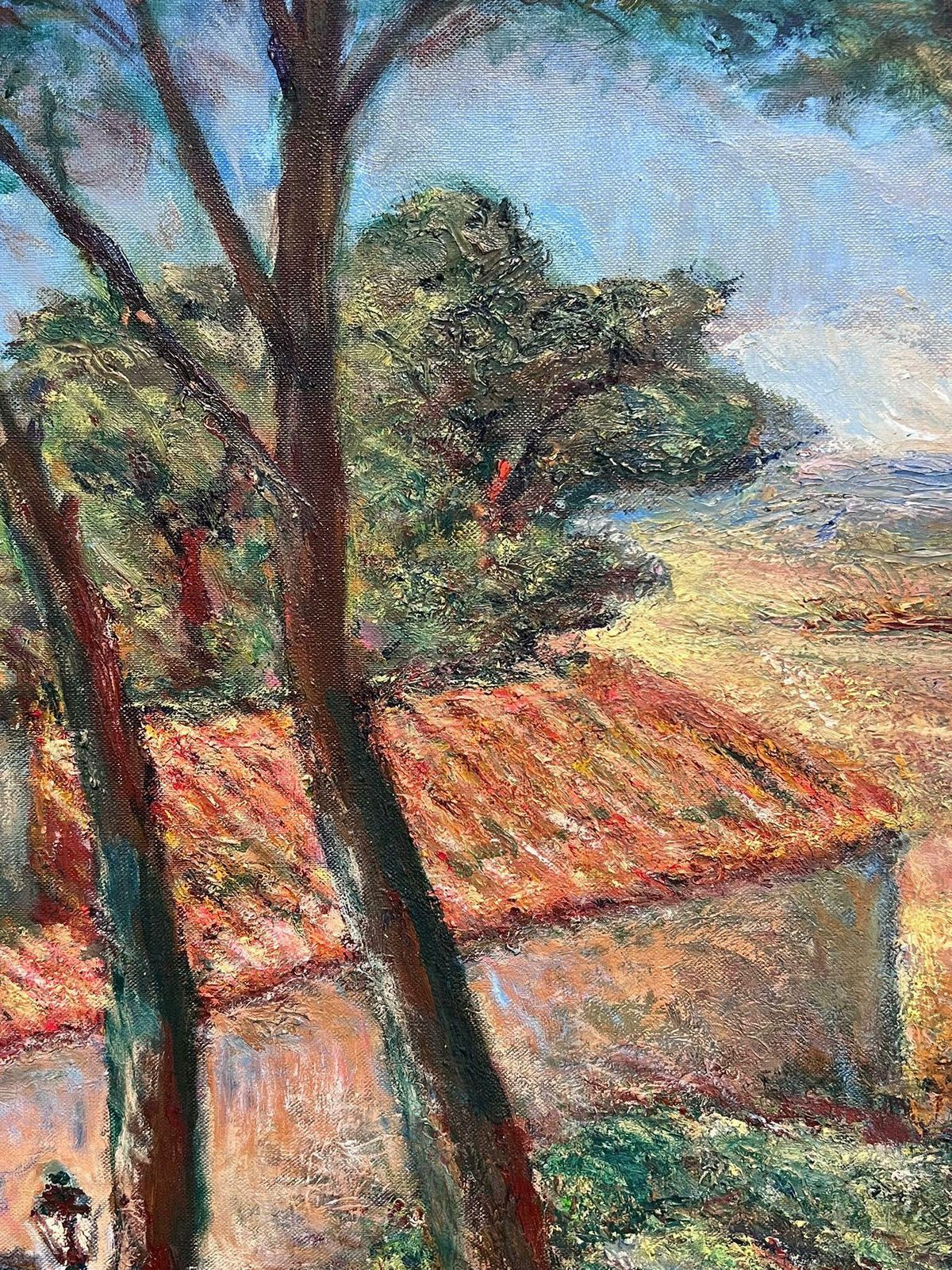 photo for sale Auguste Valeremediterranean Provencal Landscape Trees & Red Roof Houses Signed French Oil
