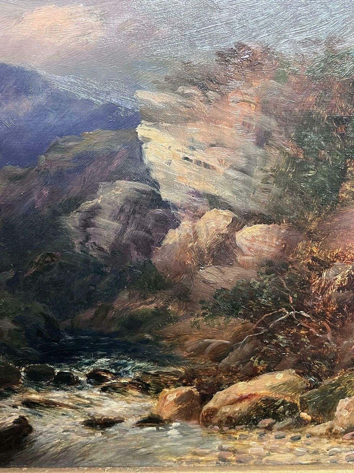 Thomas Morris Ashvictorian Oil Painting Welsh Mountain Landscape With Stream & Figure Fishing photo 1420.0