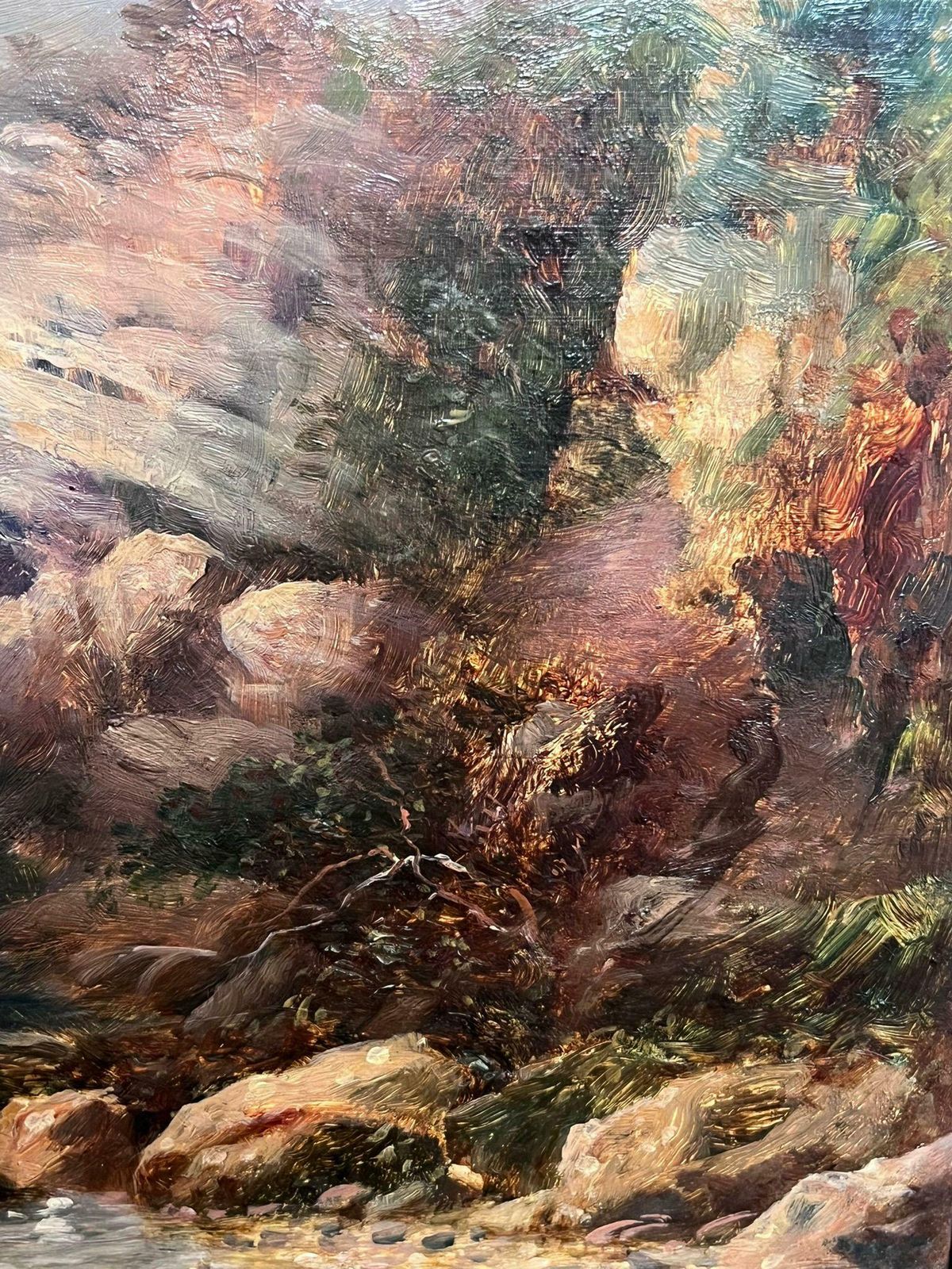 Thomas Morris Ashvictorian Oil Painting Welsh Mountain Landscape With Stream & Figure Fishing photo vintage