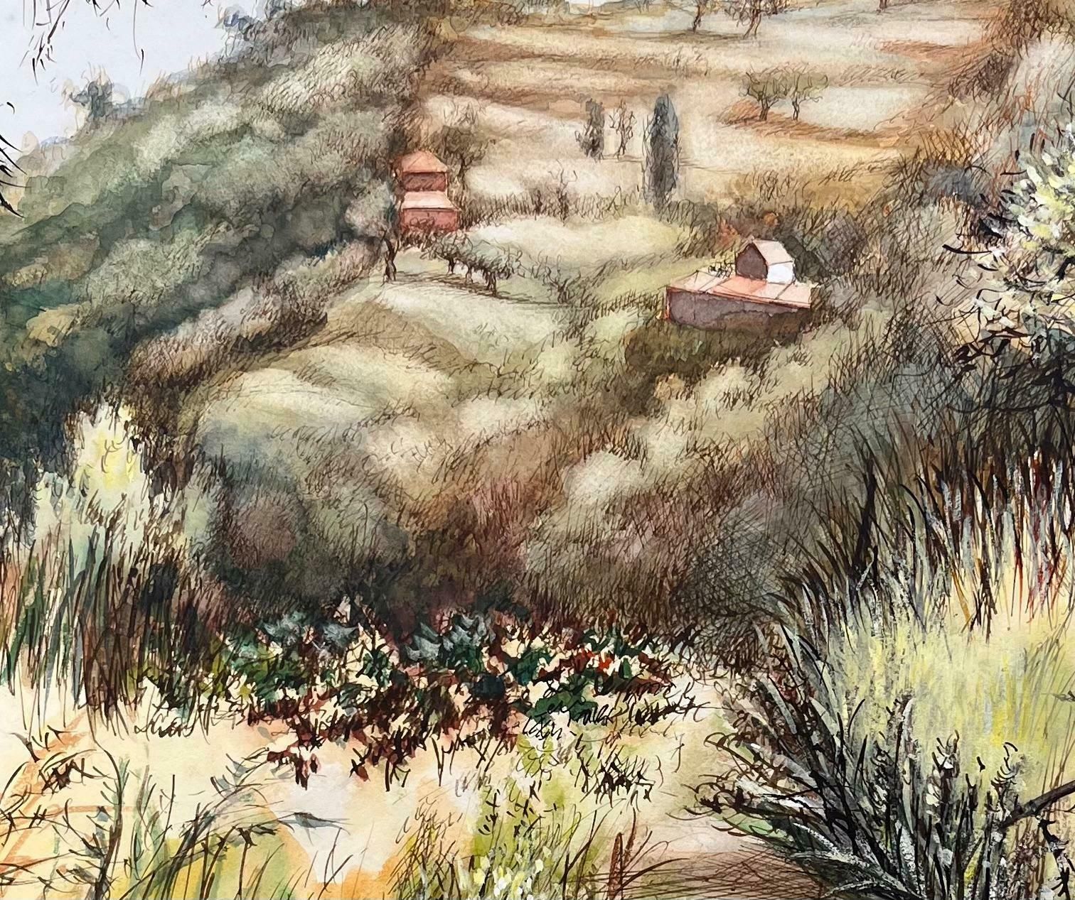 Josine Vignonmid Century French Original Pastel Painting Of A Coastal Hillside1950's photo vinterior