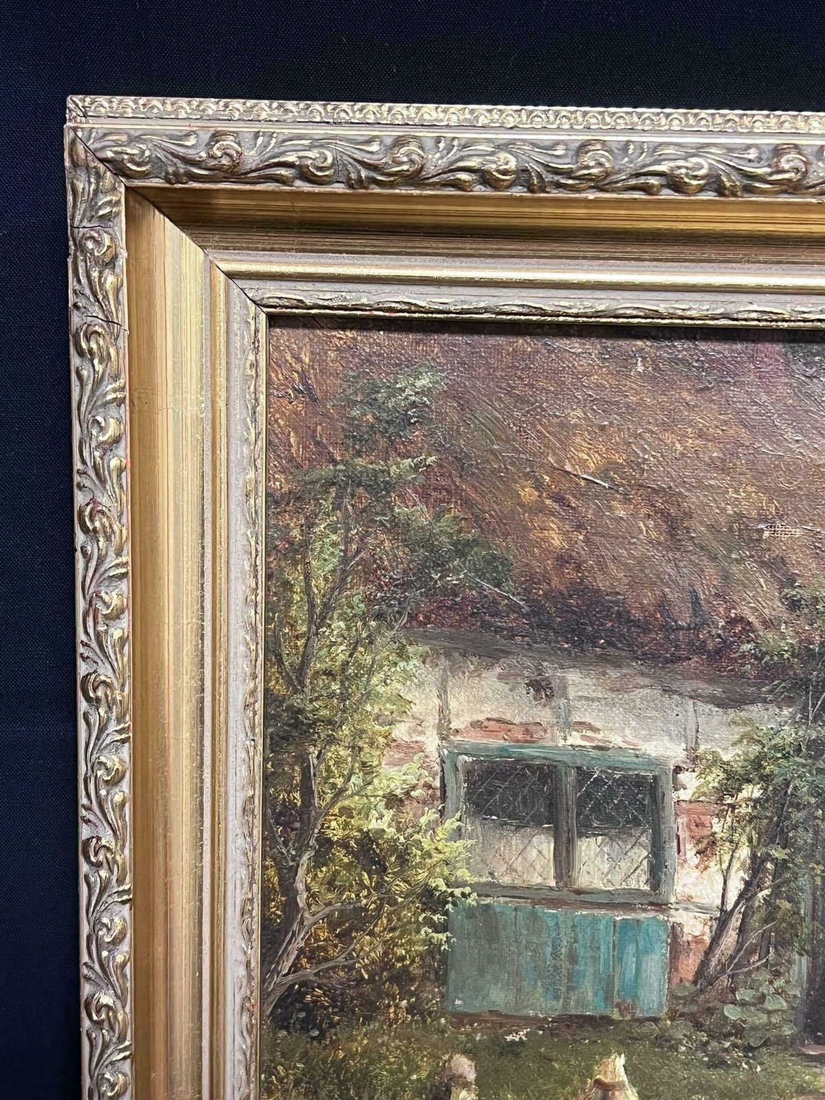 T.Stevens19th Century Rural Family Scene Victorian Cottage Children Playing English Oil photo 1064.0