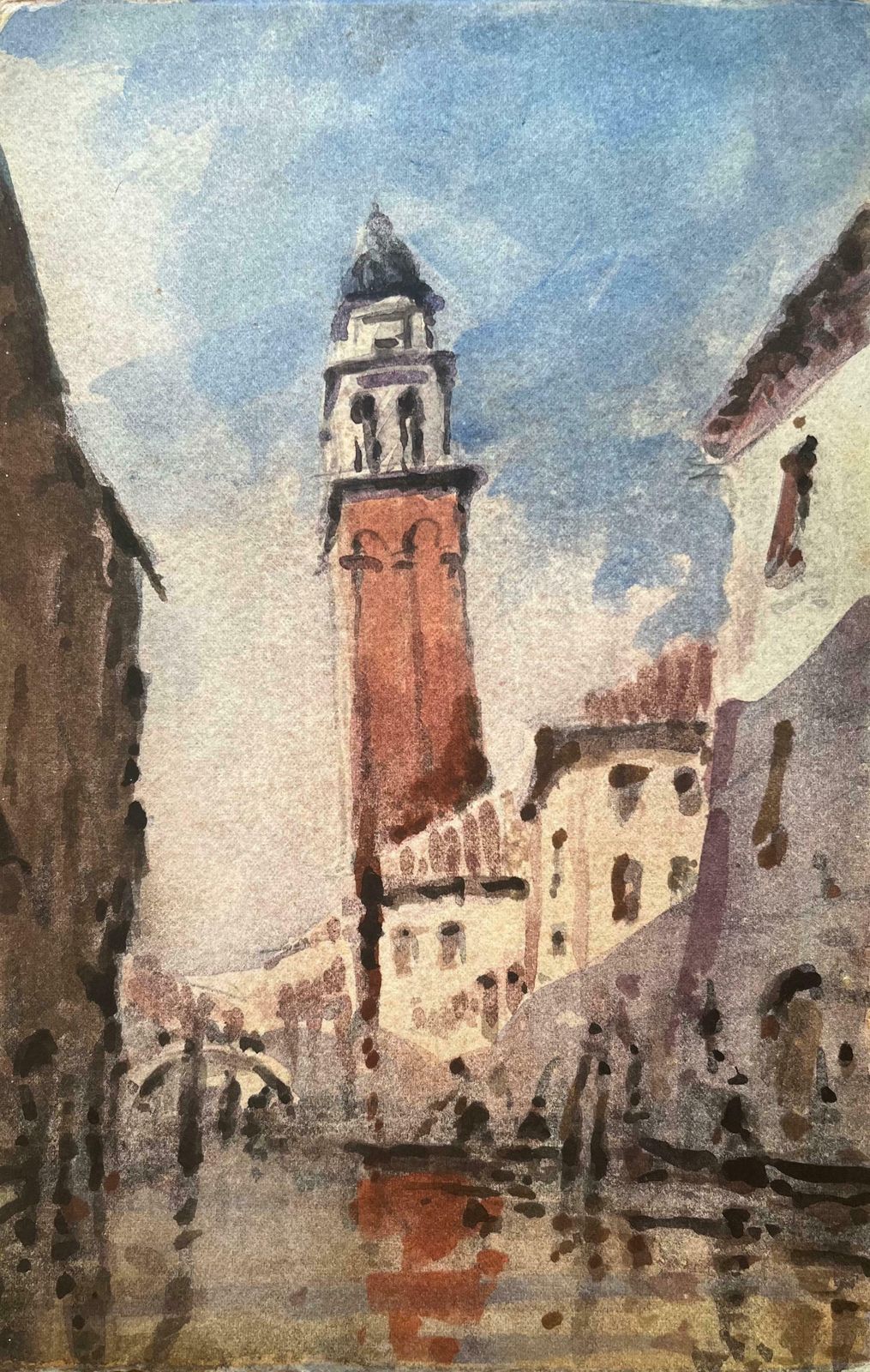 Maurice Mazeiliefrench Impressionist Watercolor Of Venetian Cityscape With Tower And Canal20th Century
