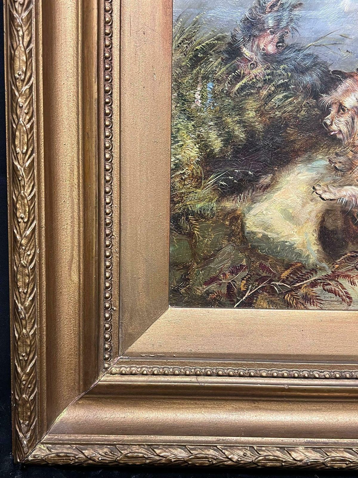 English Dog Paintingfamily Of Three Playful Terrier Dogs In Meadow Vintage English Art Oil Painting photo Art