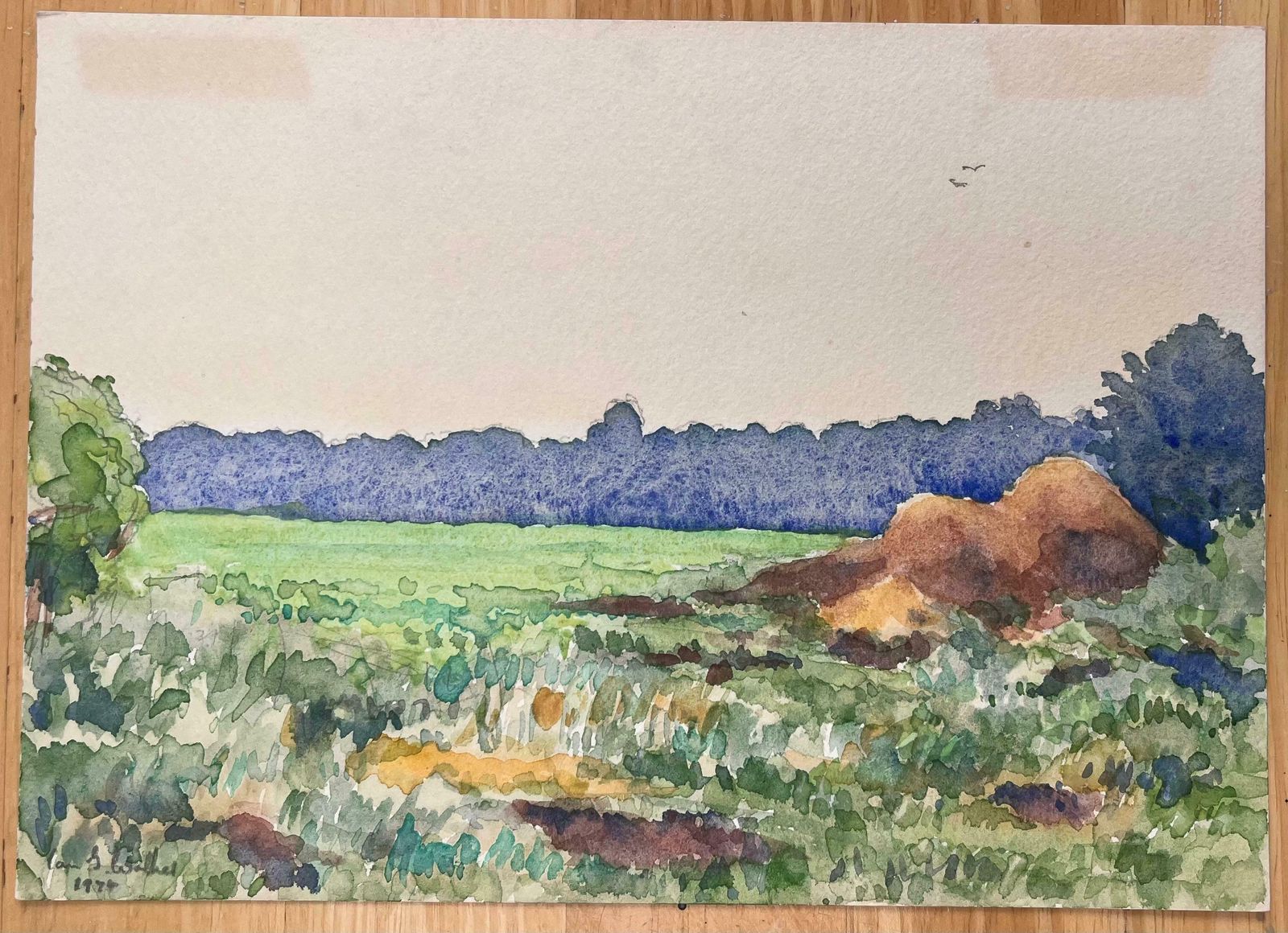 Ian G. Walker Finely Detailed British Watercolor Topographical The Top Of Dunsmore Lane1974 photo furniture
