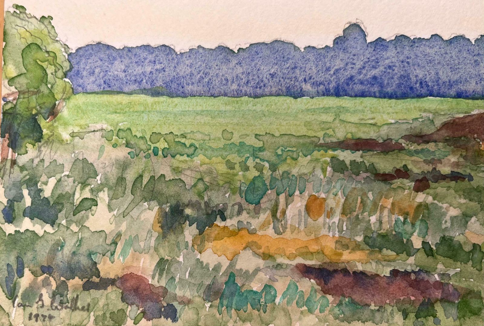 Ian G. Walker Finely Detailed British Watercolor Topographical The Top Of Dunsmore Lane1974 photo vinterior