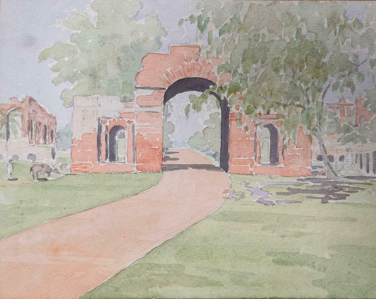 Ian G. Walkerfinely Detailed British Watercolor Topographical Of The Baillie Guard Gate1956