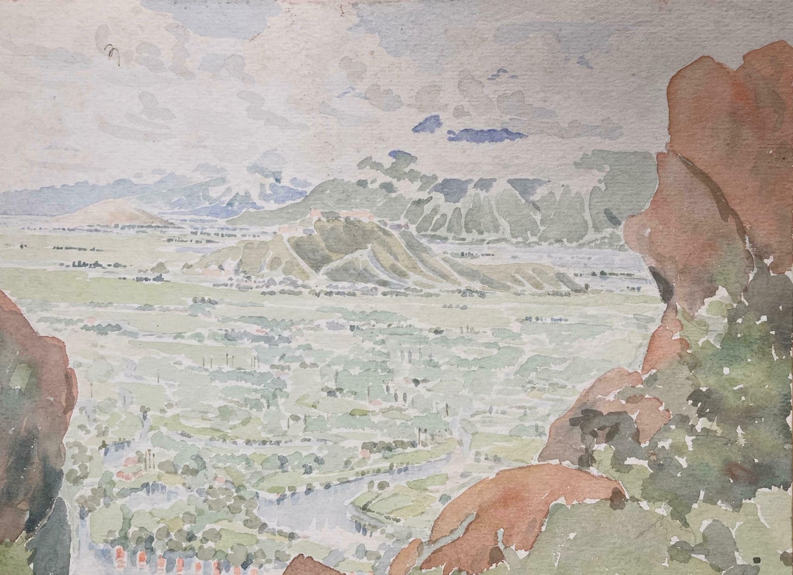 Ian G. Walkerfinely Detailed British Watercolor Topographical View From Shankaracharya Temple20th Century photo 305.0