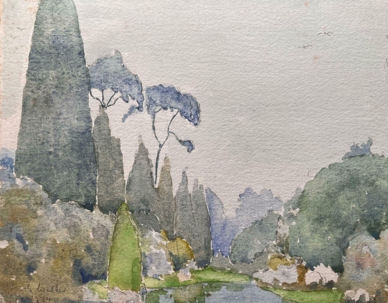 Ian G. Walker Finely Detailed British Watercolor Of A Landscape With Trees And Bushes1974 photo Art