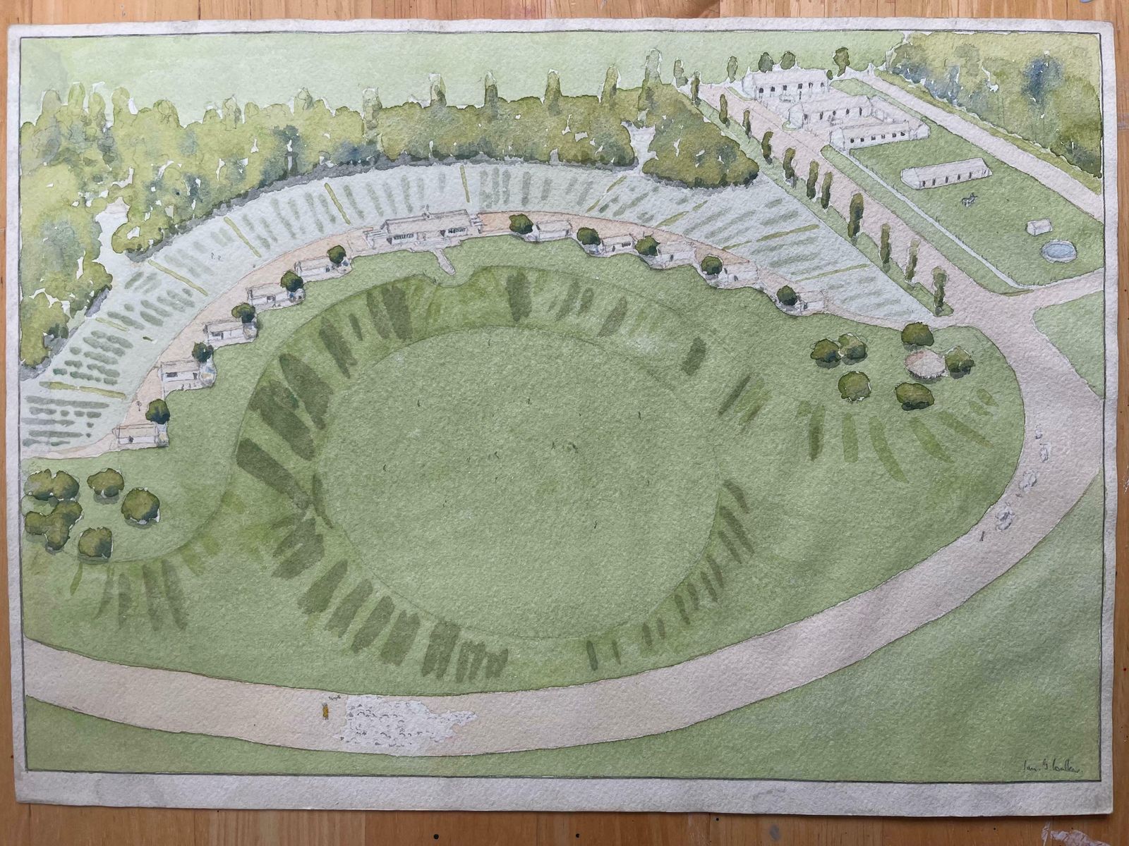 Ian G. Walkerfinely Detailed British Watercolor Topographical Of A Sheep Farm On Mount Kenya20th Century photo furniture
