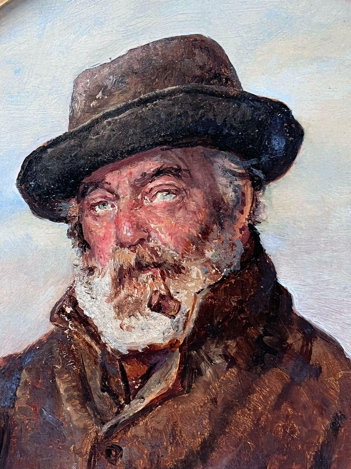 W.M.Wyllievictorian Oil Portrait Grey Bearded Fisherman Smoking Pipe English Oil Painting photo for sale
