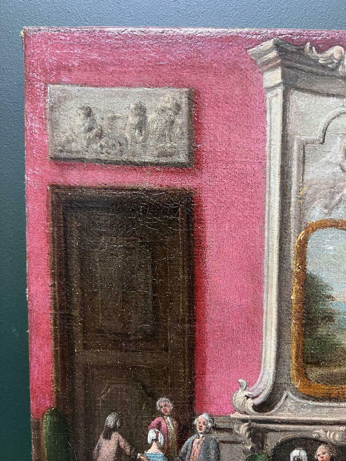 18th Century Venetian Schoolfine 18th Century Italian Oil Painting Elegant Figures Rococo Interior Setting photo for sale