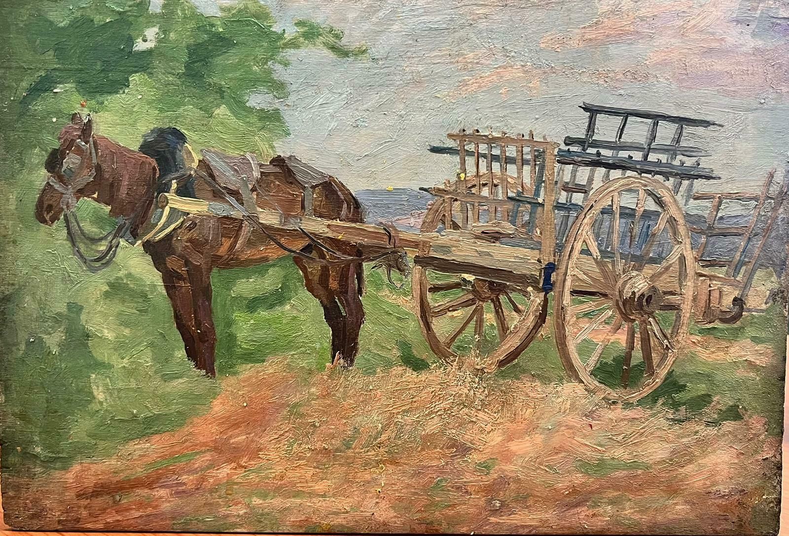 Suzanne Crochet1930's French Post Impressionist Oil Painting    Horse And Hay Cart C. 1930's photo furniture