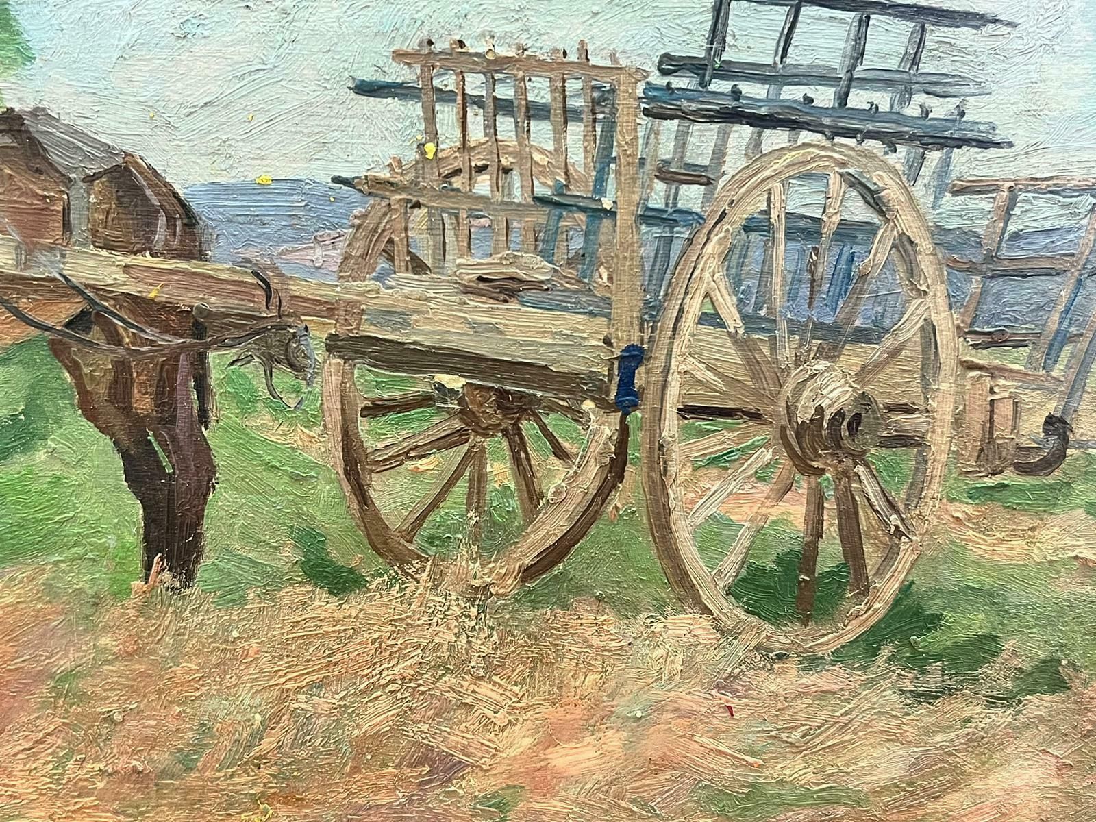 Suzanne Crochet1930's French Post Impressionist Oil Painting    Horse And Hay Cart C. 1930's photo Art