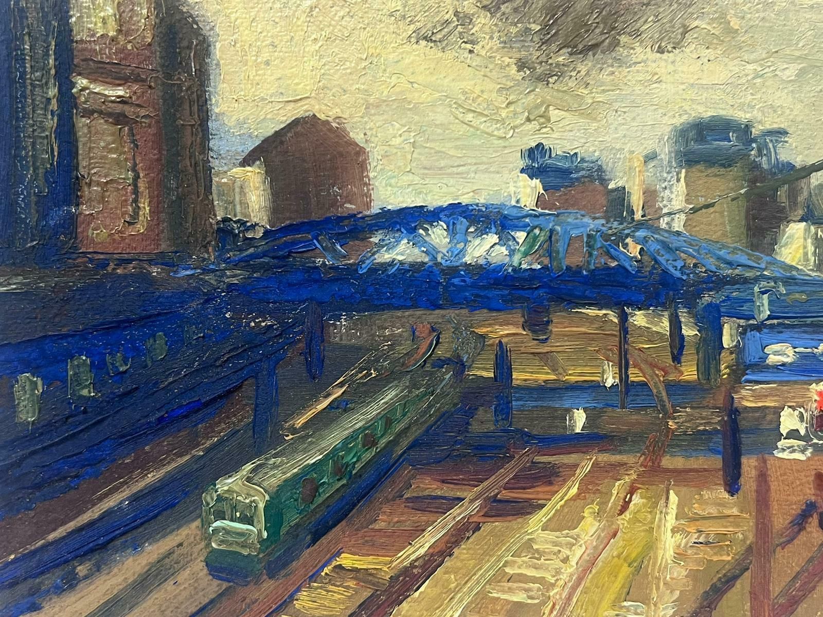 Josine Vignon1950s French Post Impressionist Oil Paris Train Station With Train On Track1950s photo for sale
